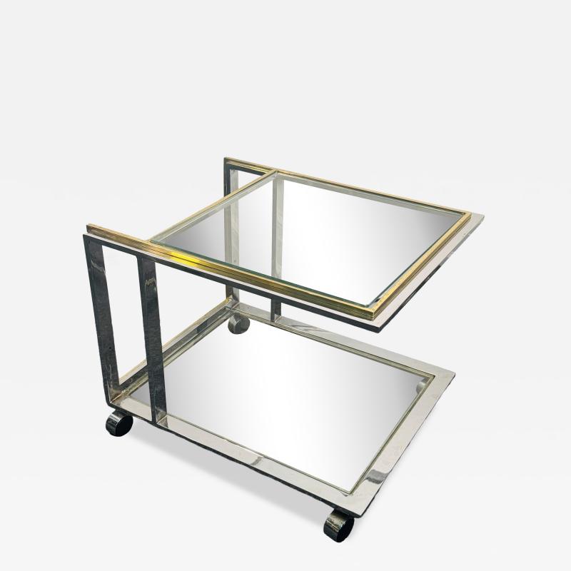 Romeo Rega MODERNIST CHROME BRASS DOUBLE TIER BAR CART BY ROMEO REGA