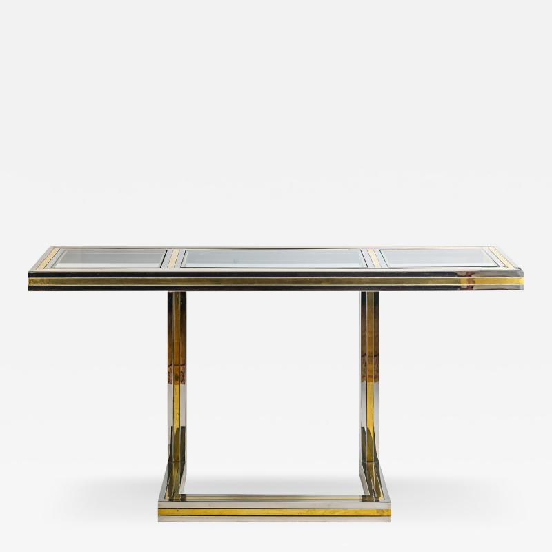 Romeo Rega Midcentury Italian Brass Chrome and Glass top Console Table by Romeo Rega