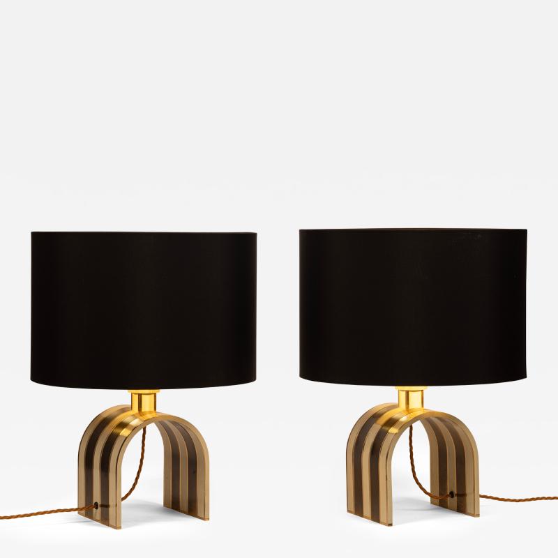 Romeo Rega Pair of Arch Shaped Solid Brass Table Lamps by Romeo Rega Italy c 1970