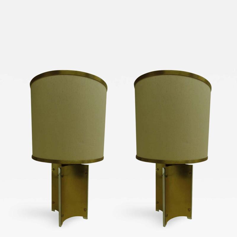 Romeo Rega Pair of Italian Midcentury Brass and Steel Table Lamps Attributed to Romeo Rega