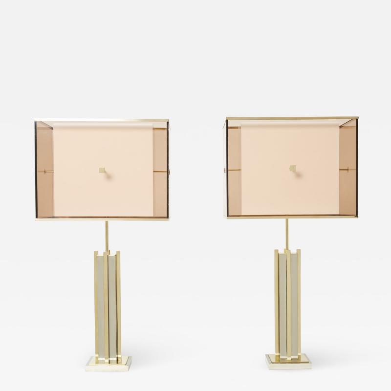 Romeo Rega Pair of Italian Romeo Rega brass chrome lucite table lamps 1970s