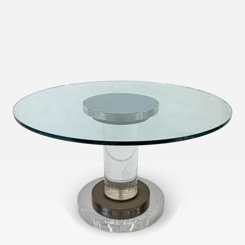 Romeo Rega Polished Stainless Bronze and Lucite Pedestal Table Romeo Rega 1970s