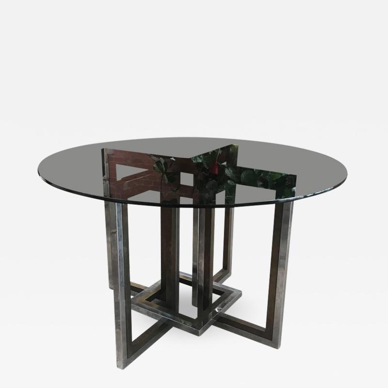 Romeo Rega Romeo Rega Chrome Brass and Tinted Glass Dining Room Table Italy 1970