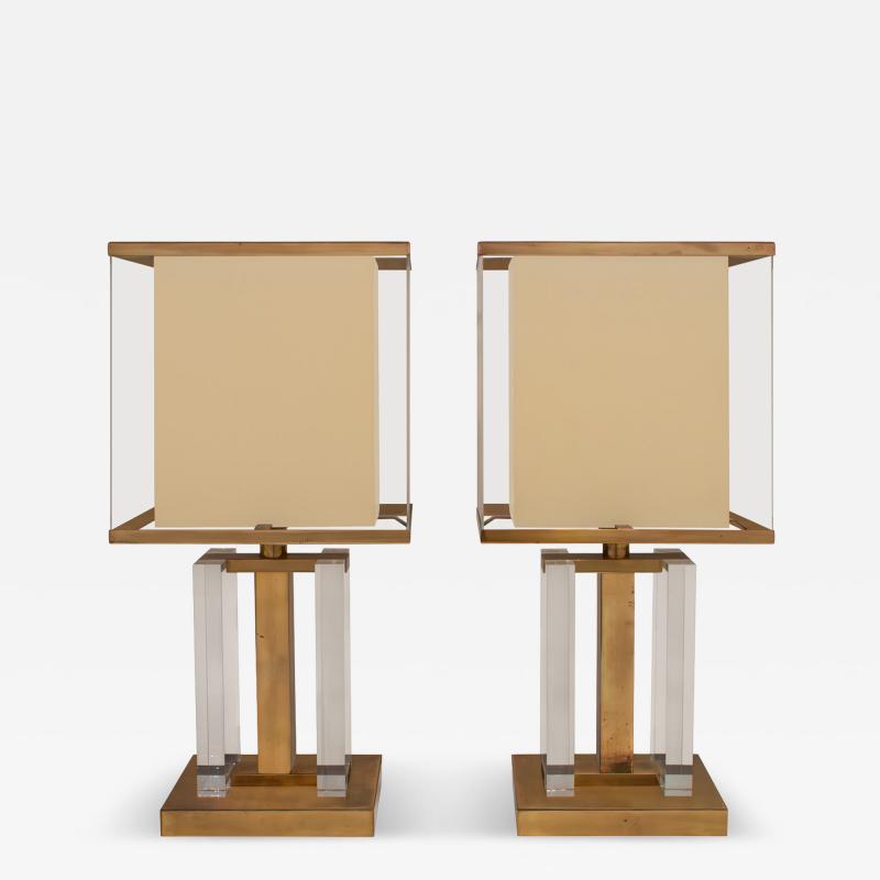 Romeo Rega Romeo Rega Pair of Architectural Table Lamps in Lucite and Brass 1970s