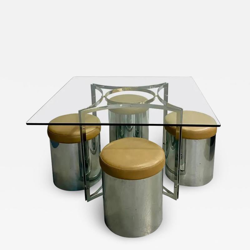 Romeo Rega Romeo Rega Style Brass Chrome Petite Game Dining Table Four Stools Mid Century