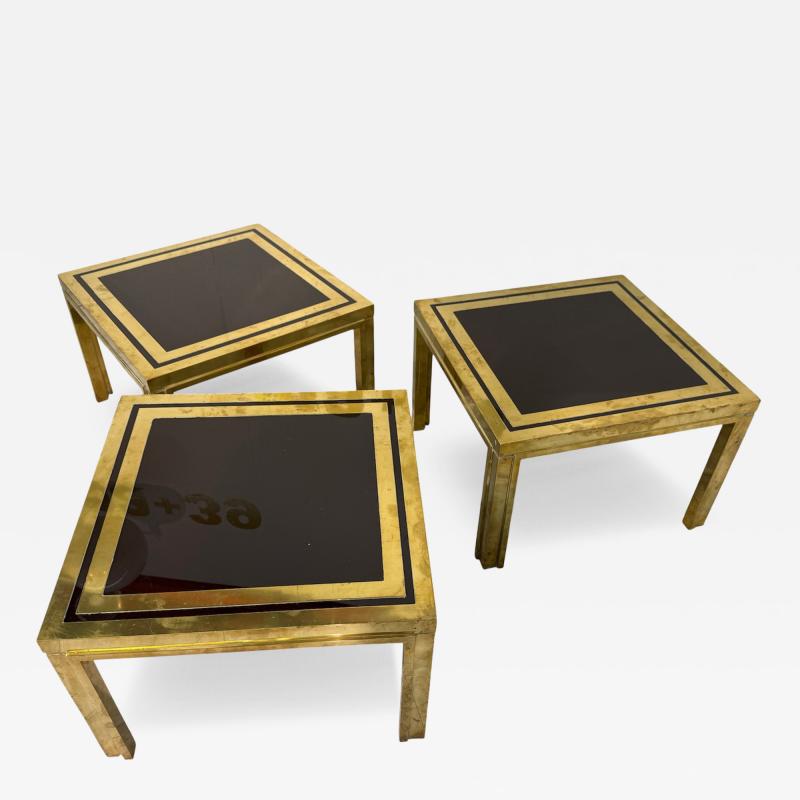 Romeo Rega Set of Three Romeo Rega Brass and Smoked Glass Coffee Tables Italy 1970s