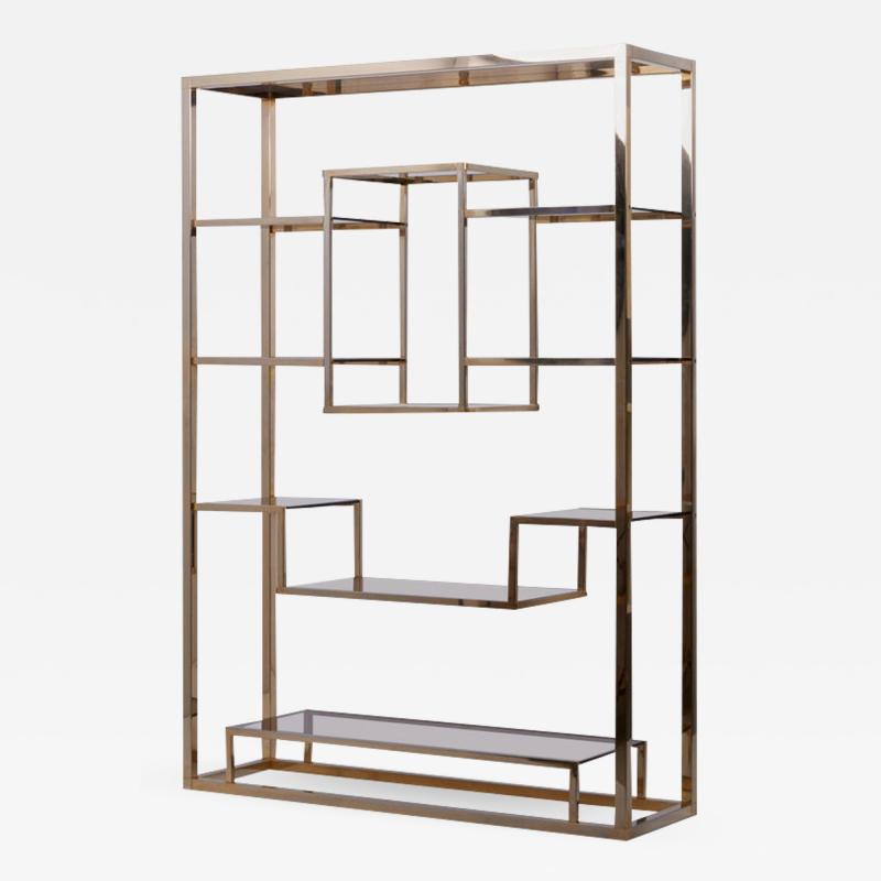 Romeo Rega - Very Huge Brass And Tinted Glass Bookshelf Or Étagère In 