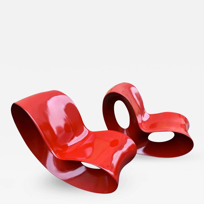 Ron Arad Ron Arad Rare Red Lacquer Voido Pair of Chairs