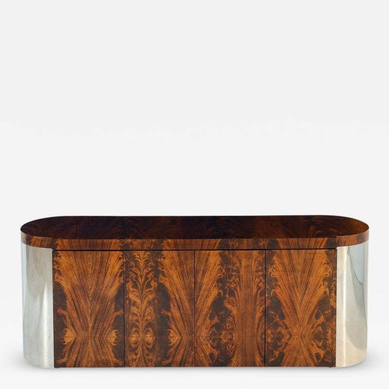Ron Seff Burled Walnut Credenza with Chrome Sides 1970