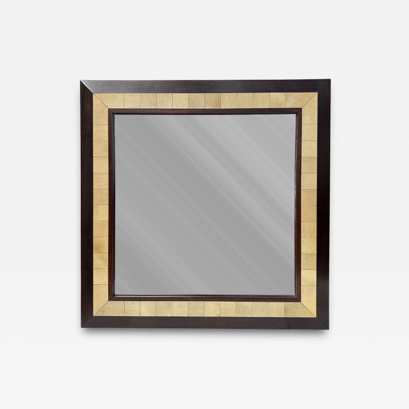 Ron Seff Large Square Parchment and Exotic Wood Framed Mirror by Ron Seff
