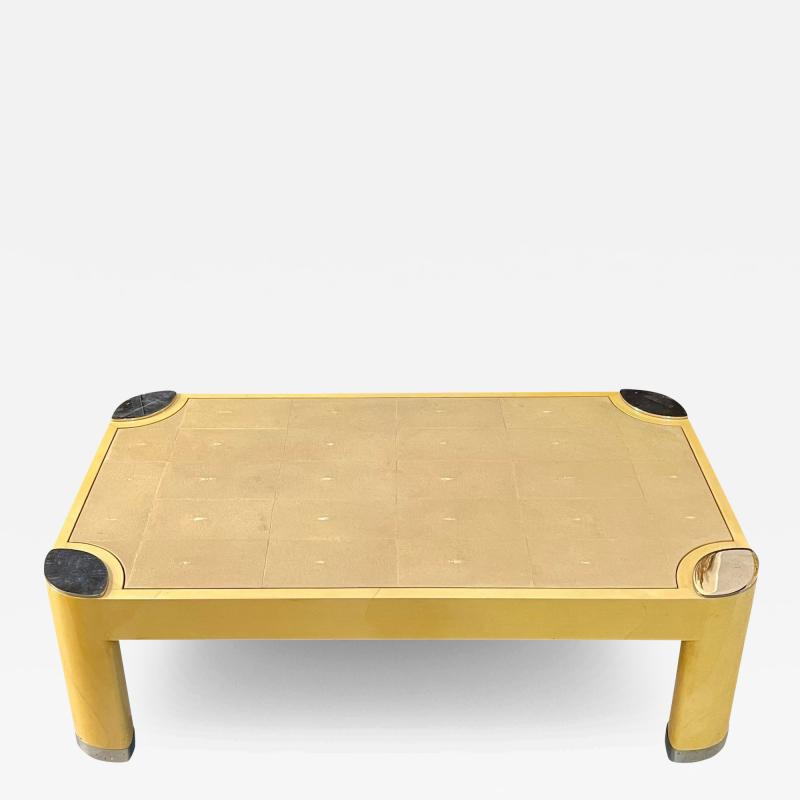 Ron Seff Oval Leg Cocktail Table in Lacquered Parchment Framing a Shagreen Top