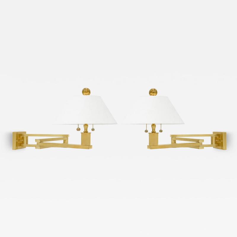 Ron Seff Ron Seff Pair of Superb Swing Arm Wall Lamps in Satin Brass 1980s