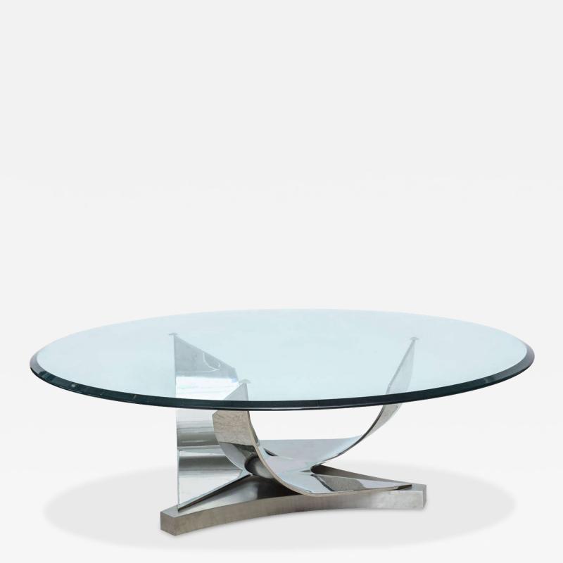 Ron Seff Ron Seff Polished Chrome and Stainless Steel Glass Top Low Table
