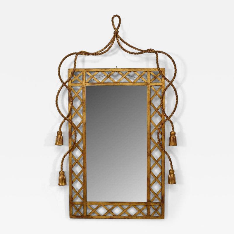 Rope and tassel design gilt metal vertical wall mirror