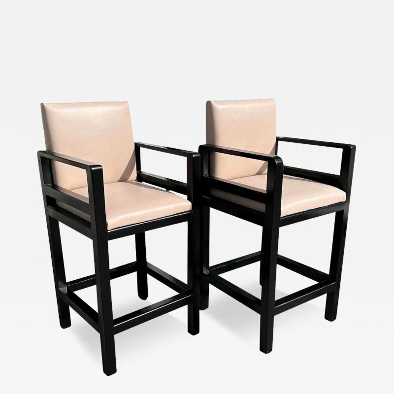 Rose Tarlow Pair of Art Deco Style Rose Tarlow Melrose House Leather Barstools