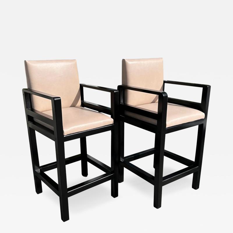 Rose Tarlow Pair of Rose Tarlow Melrose House Exeter Leather Barstools