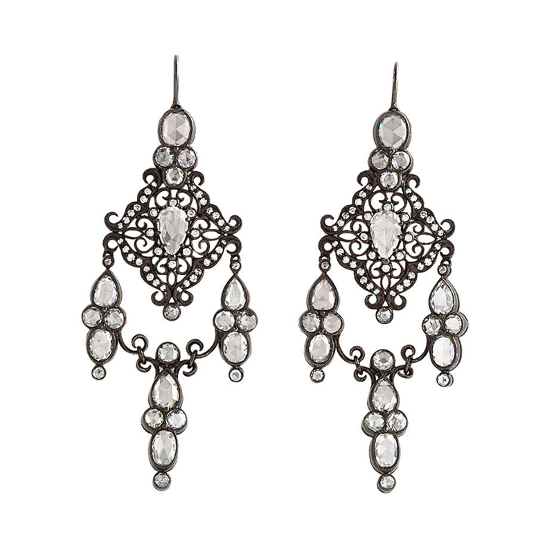 Rose cut Diamond Girandoles Earrings