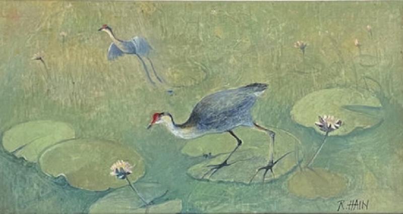 Rosemary Hain Rosemary Hain Waterlilies with Swamp Hen