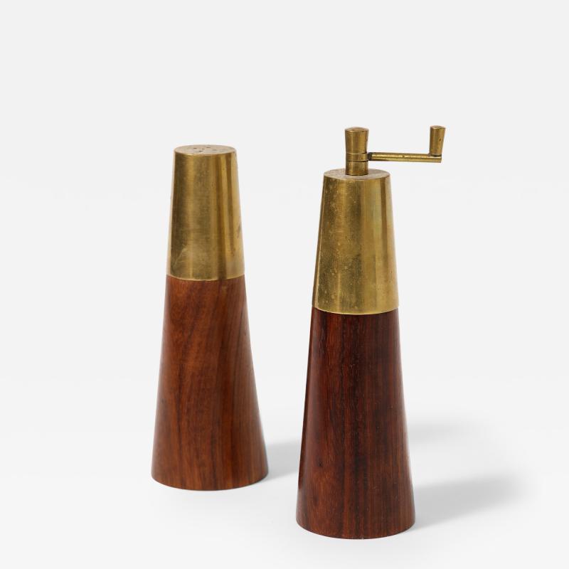 Rosewood and Brass salt Shaker and Pepper Mill Italy