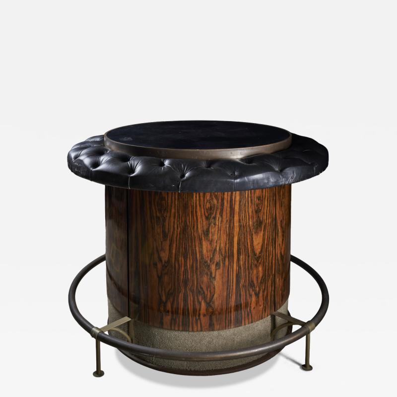 Rosewood and Tufted Leather Circular Bar Table 1960s