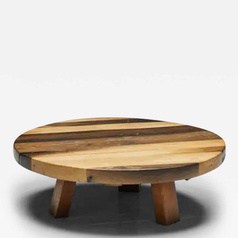 Round Artisan Wooden Coffee Table France 1950s