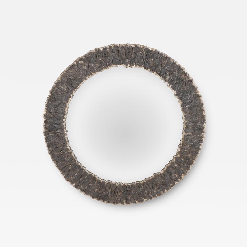 Round Artist Made Mirror of Grey Kyanite Minerals 