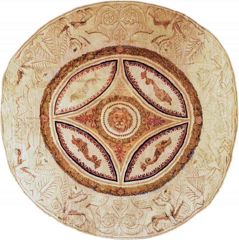 Round Authentic English Axminster Animal Handmade Wool Rug