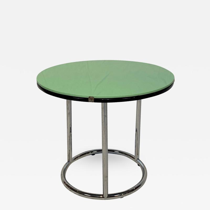 Round Bauhaus Side Table Chrome Black and Green Glass Germany circa 1930