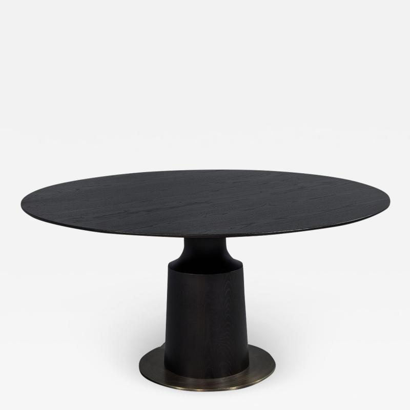 Round Black Oak Dining Table with Bottle Neck Base