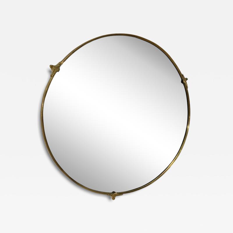 Round Brass Framed Wall Mirror with Decorative Mounts Italy 1960s