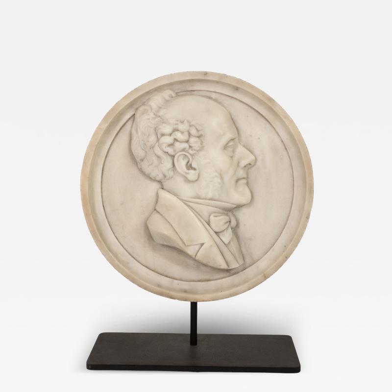 Round Carved Marble Plaque Of A Gentleman On Later Iron Stand French circa 1870