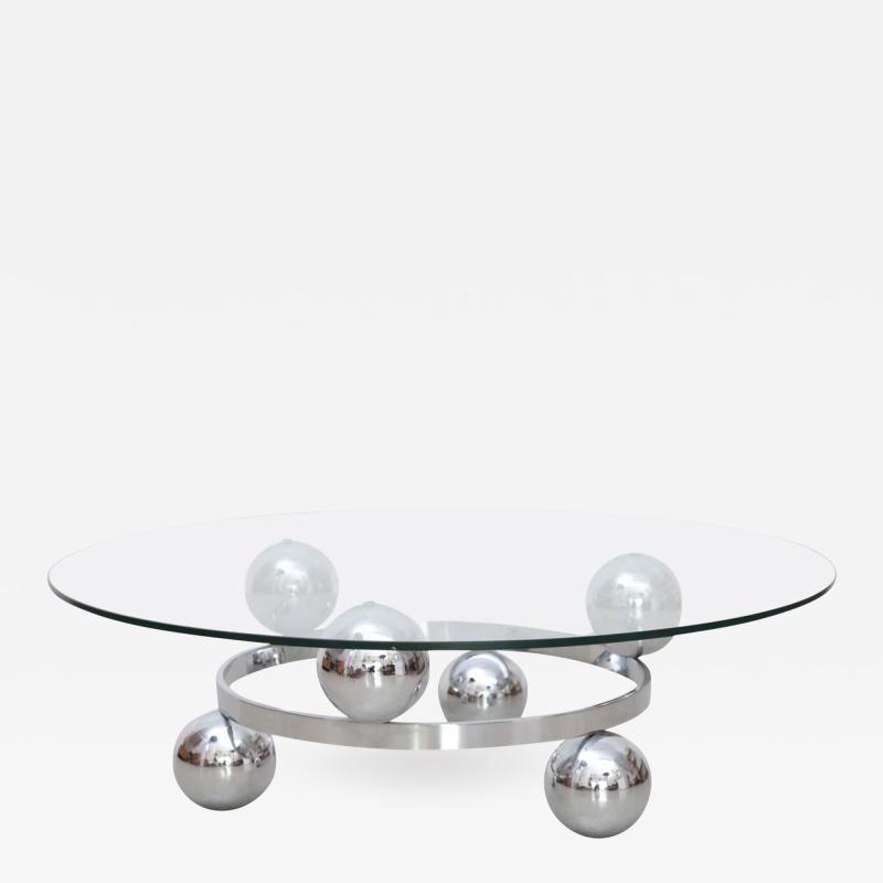 Round Chrome Sputnik Atomic Coffee Table with Glass Top