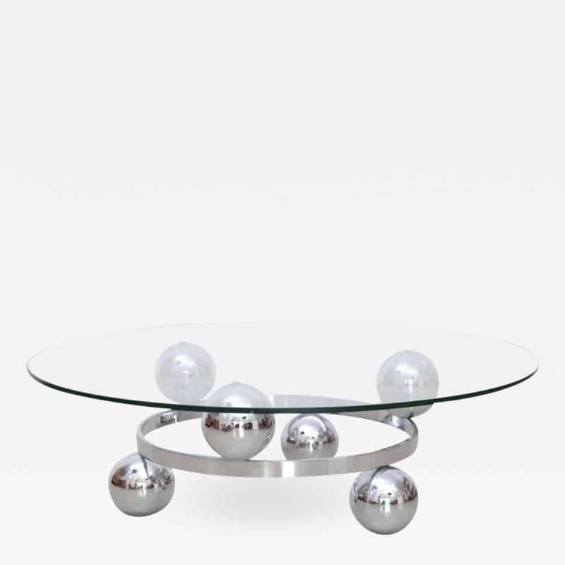 Round Chrome Sputnik Atomic Coffee Table with Glass Top