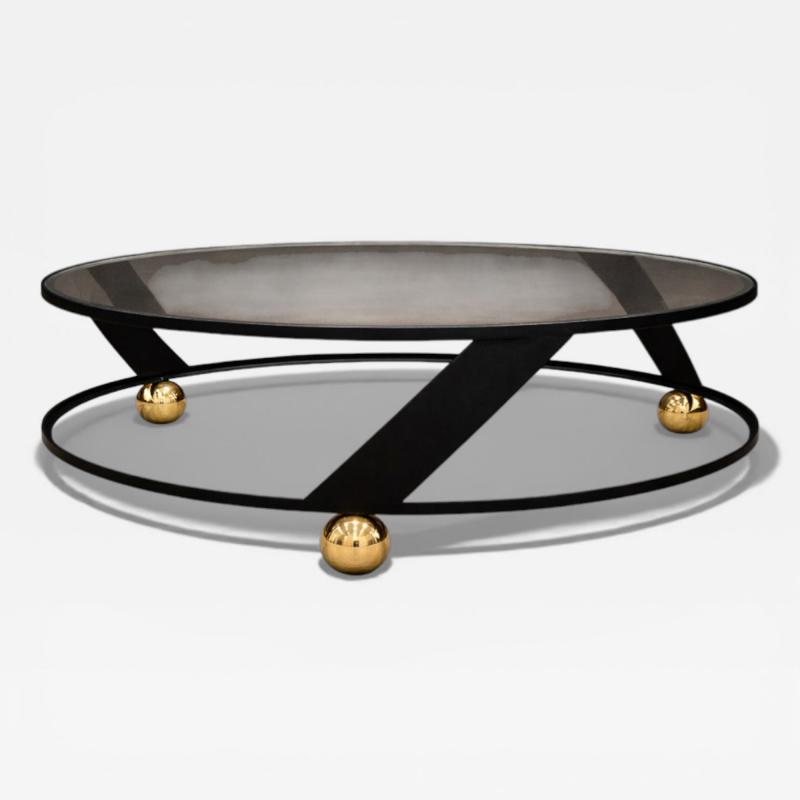 Round Coffee Table in Plated Painted Metal with Glass Top 1960s Lot 416