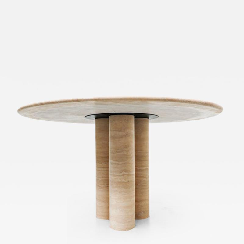 Round Contemporary Travertine Dining Table in the Style of Mario Bellini