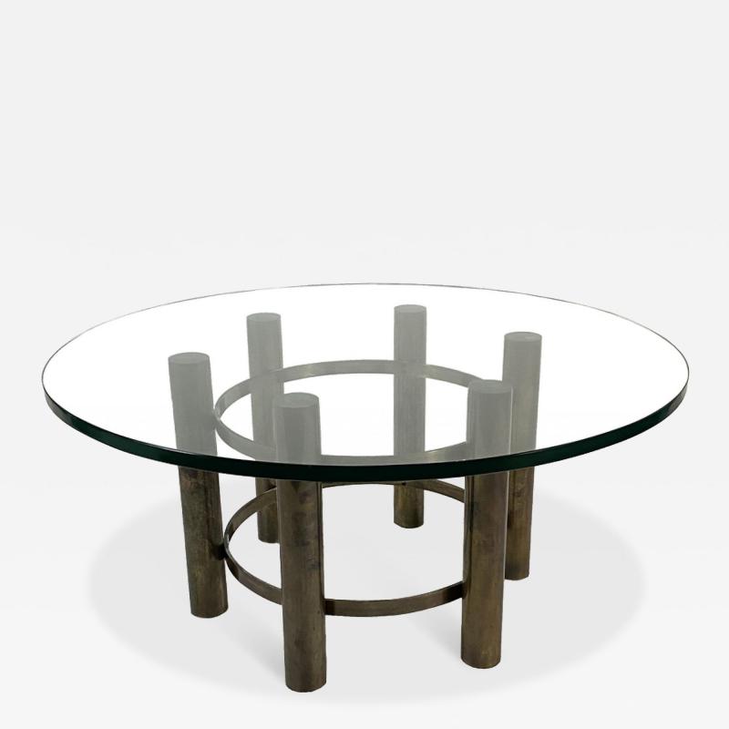 Round Glass Top Coffee Table with Bronze Base