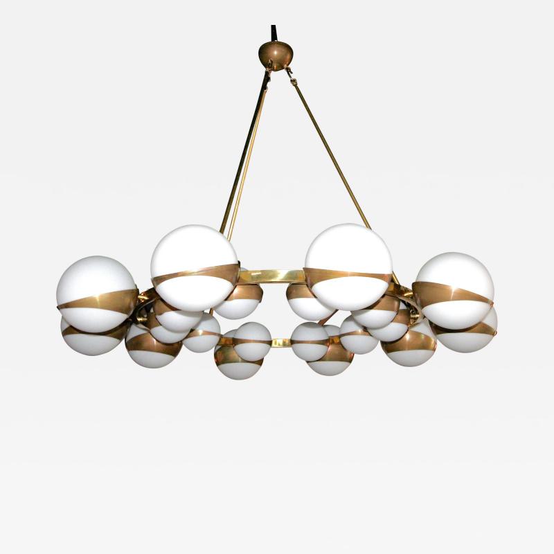 Round Globe Chandelier with White Glass Balls on Brass Frame