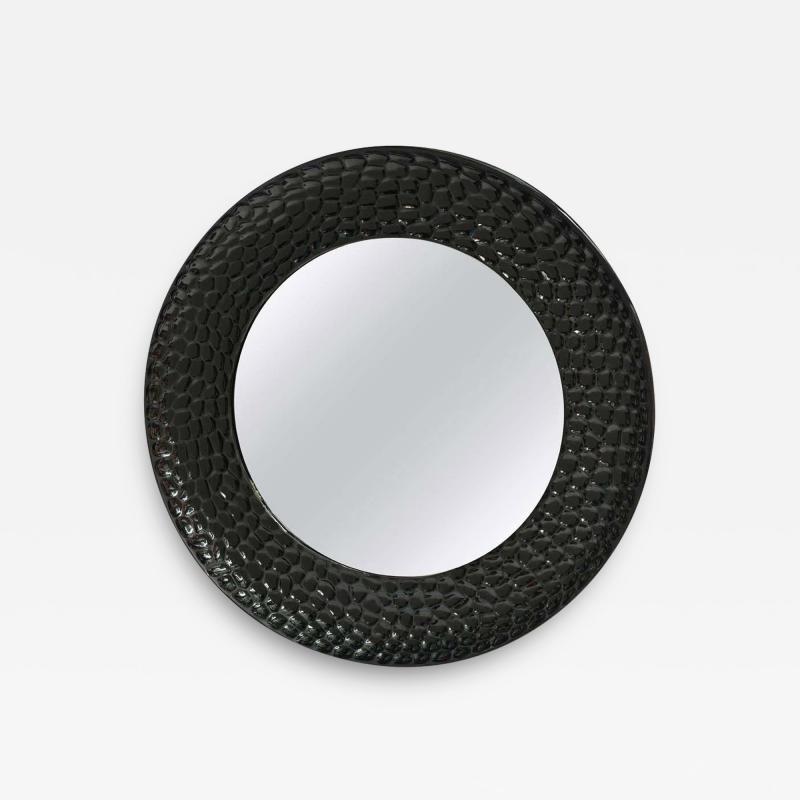 Round High Gloss Black Lacquered Mirror