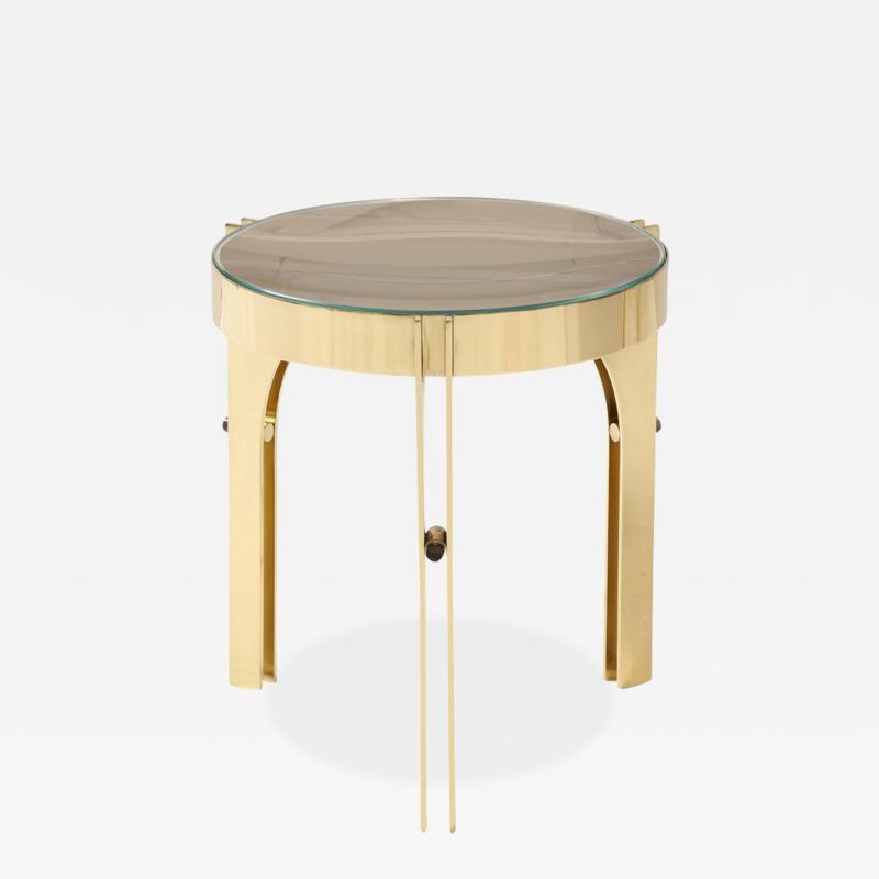 Round Martini Drinks Side Table in Brass with Bronze Optical Glass Italy