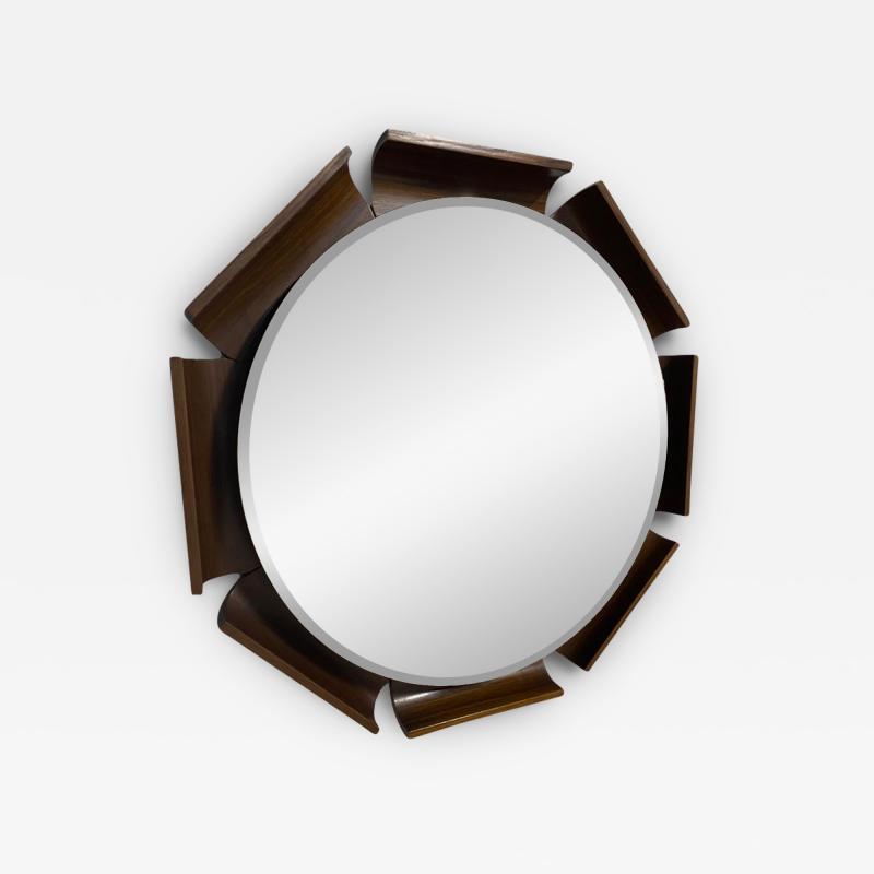 Round Mid Century Modern Wooden Mirror