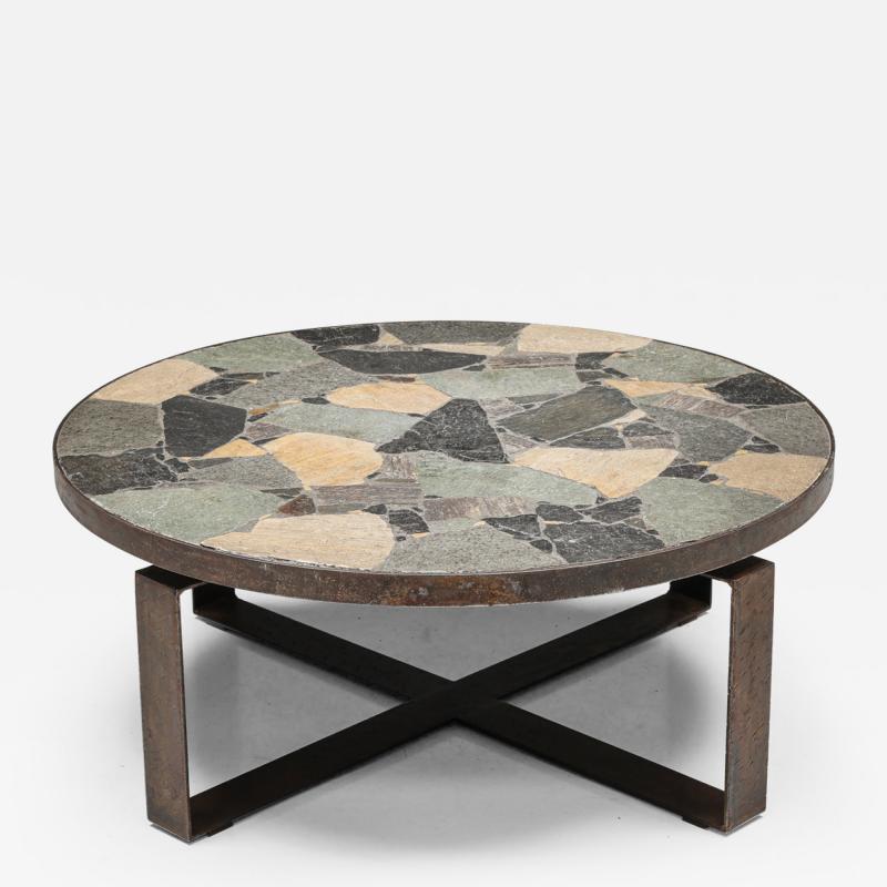 Round Mosaic Stone Coffee Table 1950s