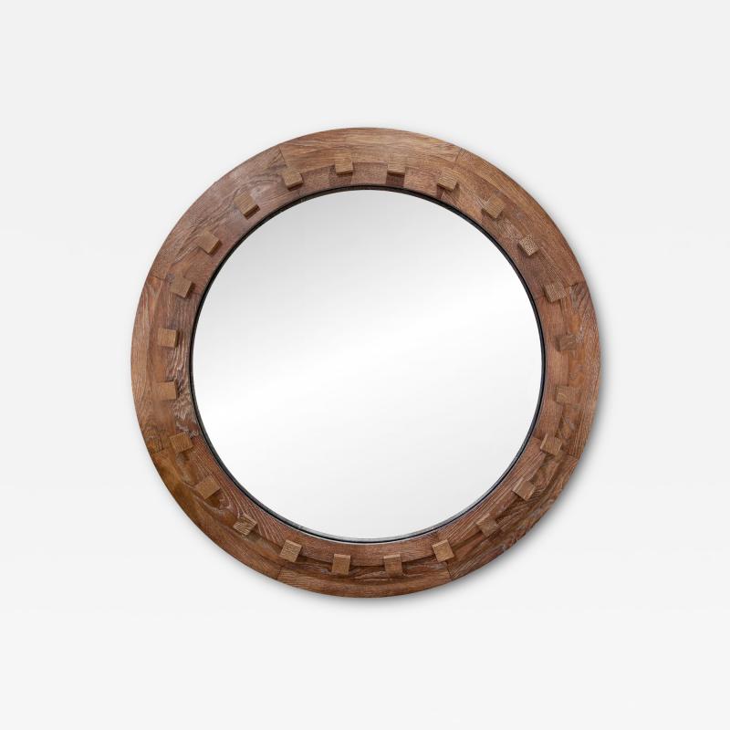 Round Oak Convex Mirror