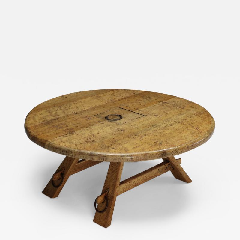 Round Rustic Coffee Table with Ring I 1960s