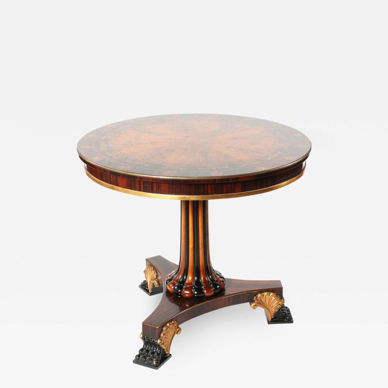 Round Shape Marquetry Top Pedestal Center Table