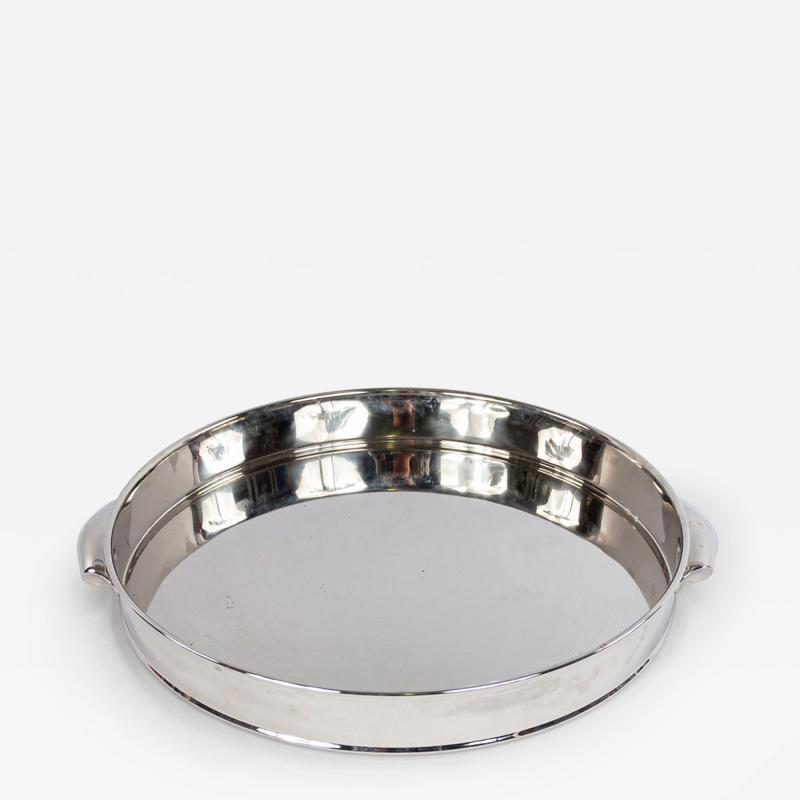 Round Silver Metal Tray with Handles