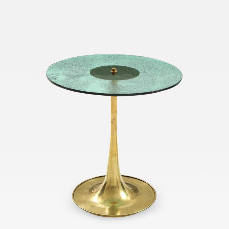 Round Soft Green Murano Glass and Brass Martini or Side Table Italy 24 75 H