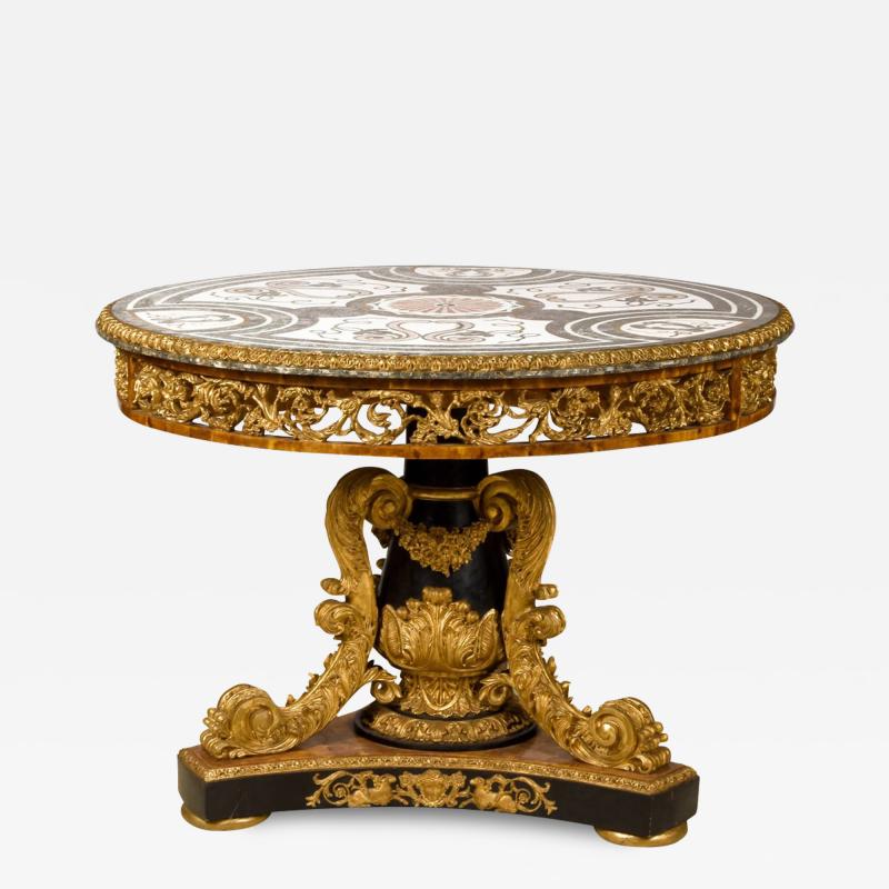Round Specimen Pietra Dura Marble Top Table 