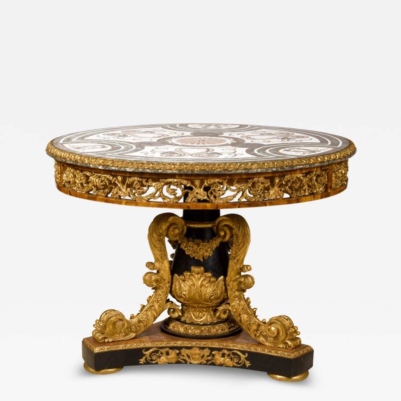 Round Specimen Pietra Dura Marble Top Table