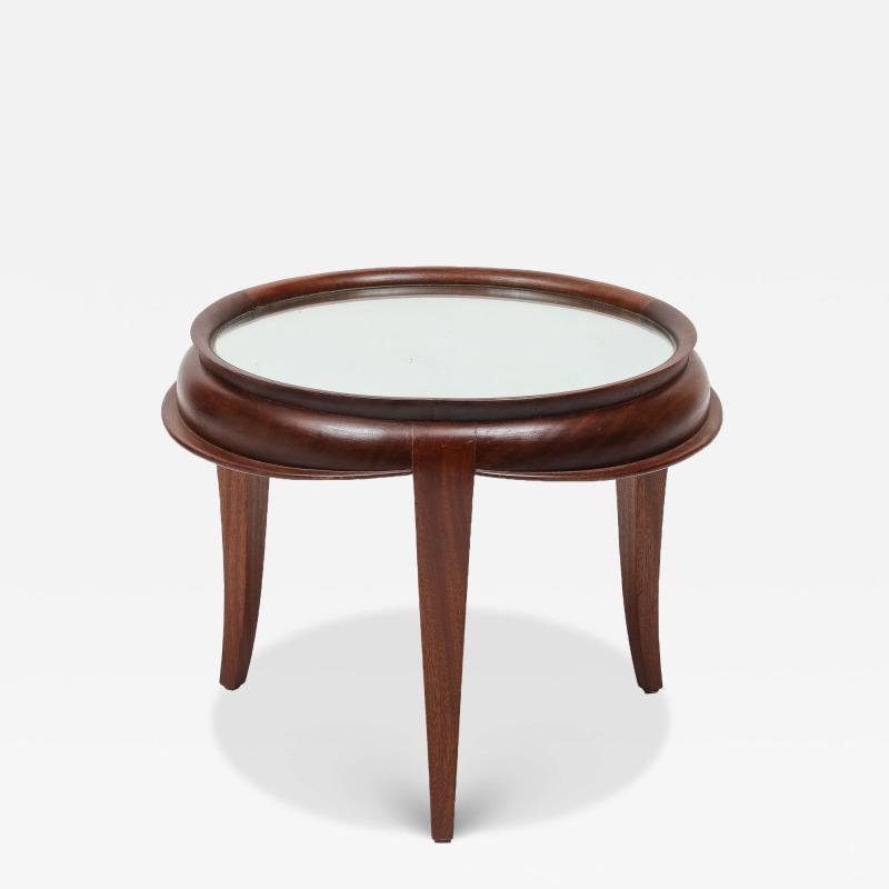 Round Tripod Mirror Glass Top Mahogany Coffee Table