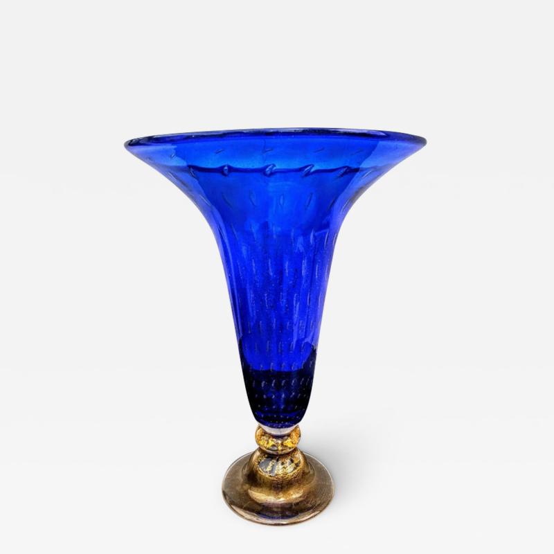 Royal Blue Hand Blown Murano Vase Attributed to Gabbiani Venezia